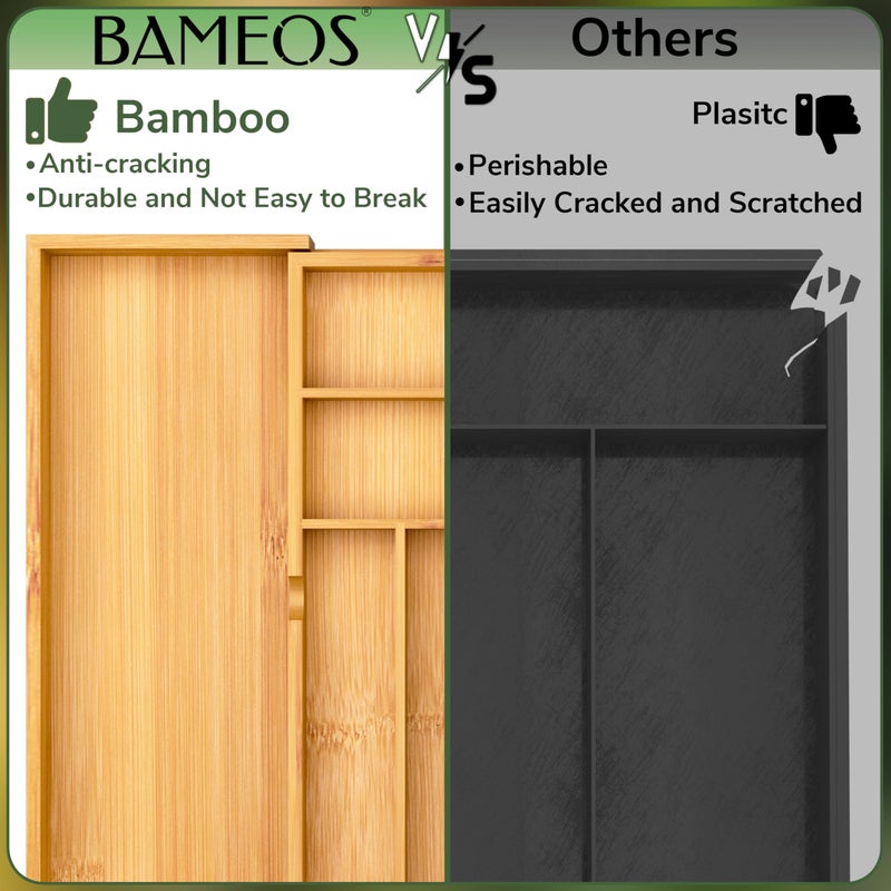 BAMEOS drawer organizer flatware organizer cutlery tray silverware organizer expandable adjustable bamboo drawer organizer kitchen bathroom - Image 4